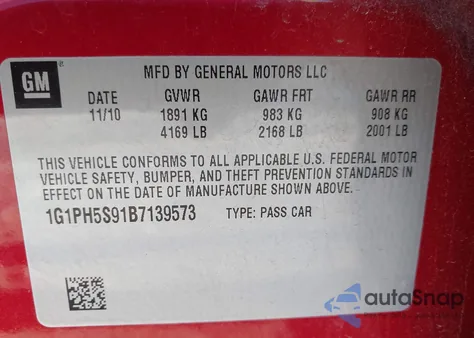 2011 Chevrolet Cruze Ltz from USA, damaged, VIN 1G1PH5S91B7139573
